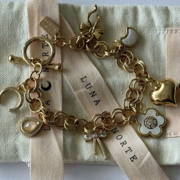 Luna Norte Toggle Brass 7 Charms Bracelet Gold Color W Mother of Pearl - Picture 5 of 10